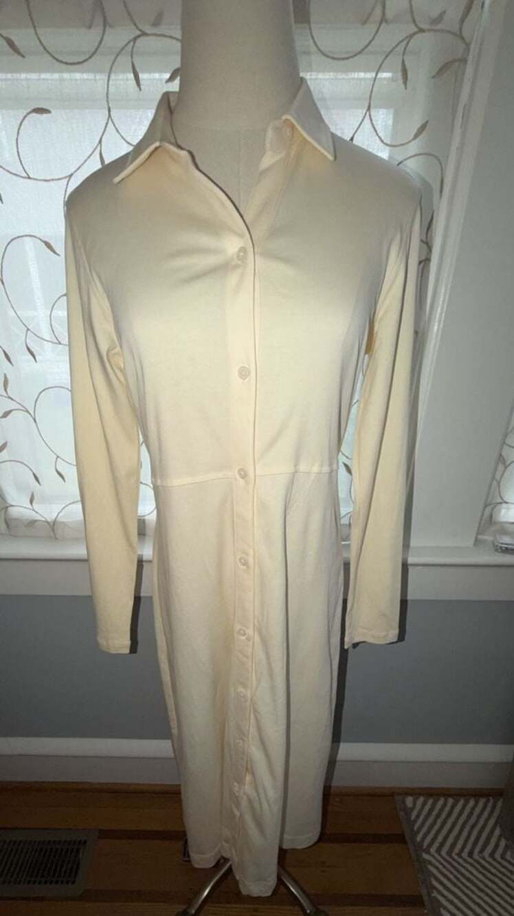 Everlane Cream Long Sleeve Button-down Midi Shirtdress Size S